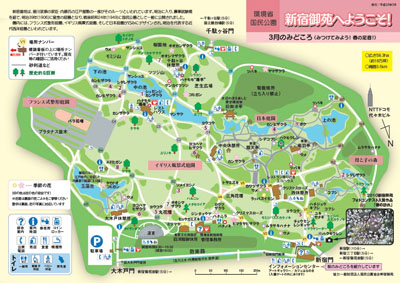 La carte des cerisiers en fleurs du jardin national de Shinjuku gyoen 新宿御苑 © Shinjuku Gyoen National Garden Association