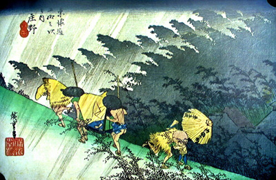 Shôno (averse), Shôno (haku-u) 庄野 (白雨), Les Cinquante-trois Stations du Tôkaidô, Tôkaidô gojûsan-ji 東海道五十三次, Utagawa Hiroshige 歌川広重 (1797-1858)