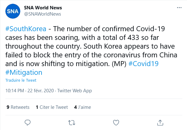 Le nombre de cas en Corée augmente fortement.