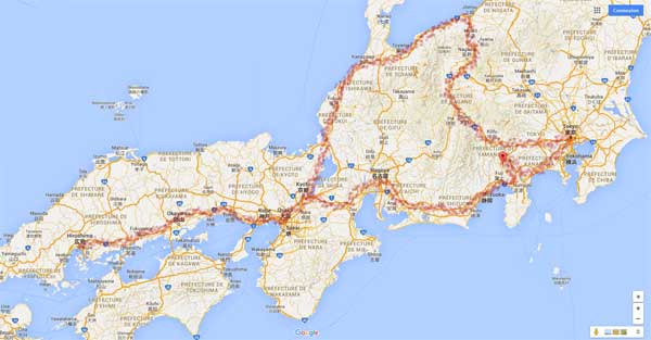 Notre parcours au Japon, avril 2016 © Aventure Japon et Google